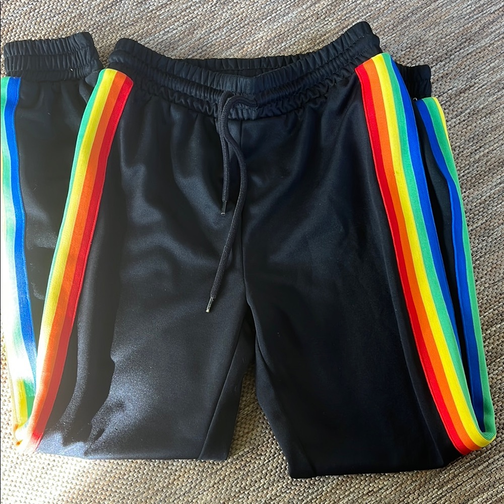 Forever 21, Rainbow Stripe Jogger Pants, elastic waist, drawstring